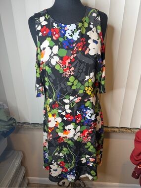 Banana Republic Floral Cold-Shoulder A-line Dress vibrant multi color SZ 12
